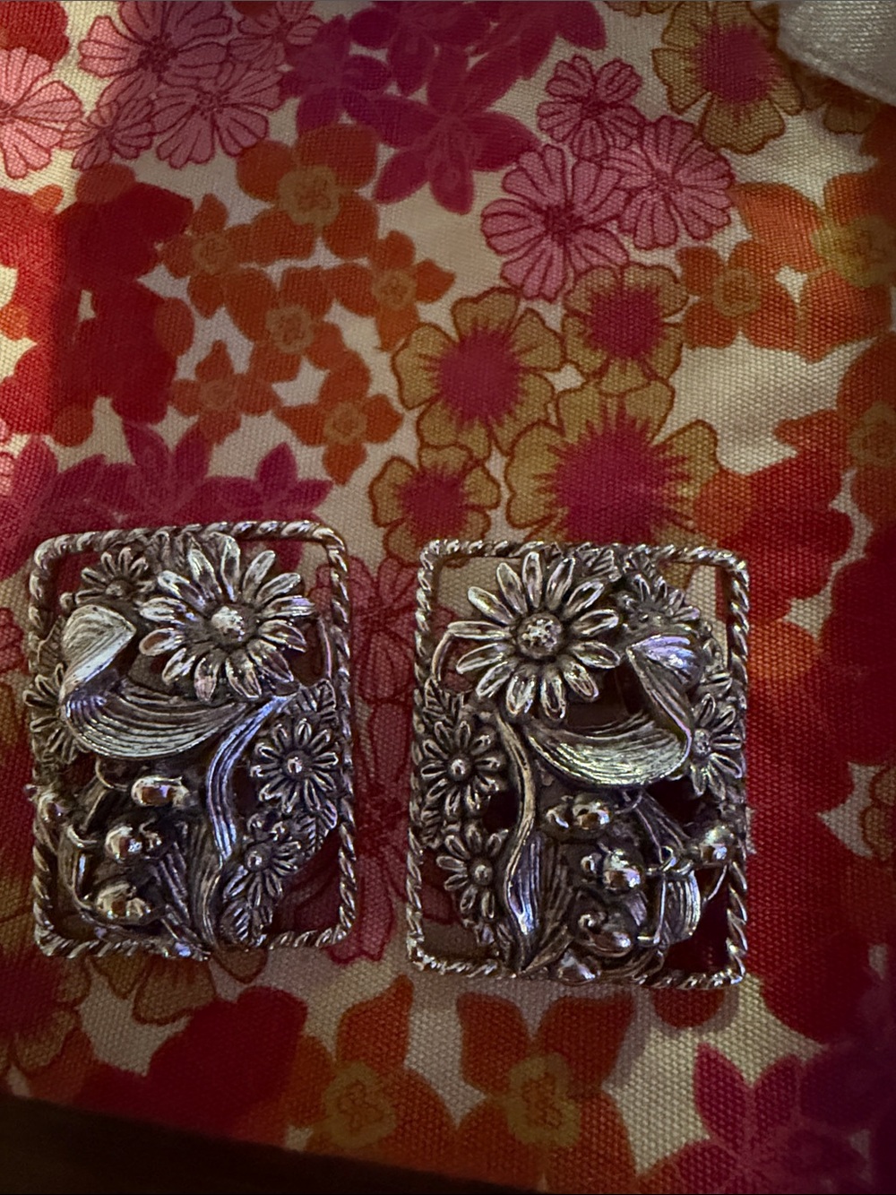 Sarah Coventry vintage antique Floral Rectangle Clip-On Earring